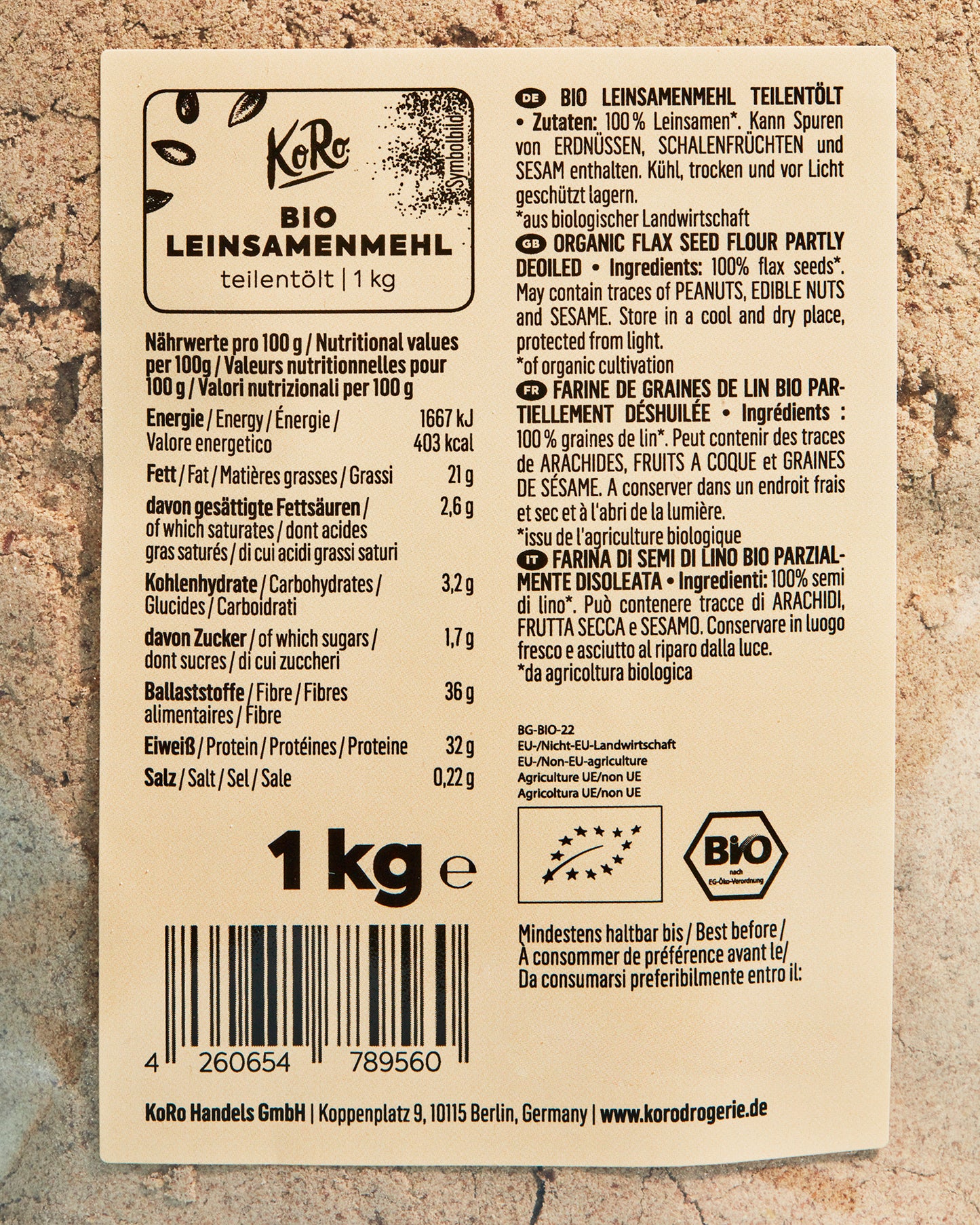 Organic Flaxseed Flour, partly de-oiled 1 kg